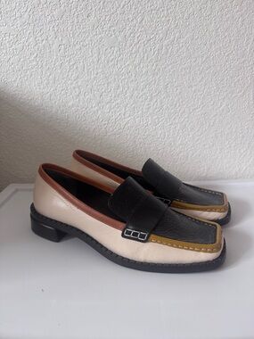 Tory Burch Black, Cream and Brown Leather Penny Loafers